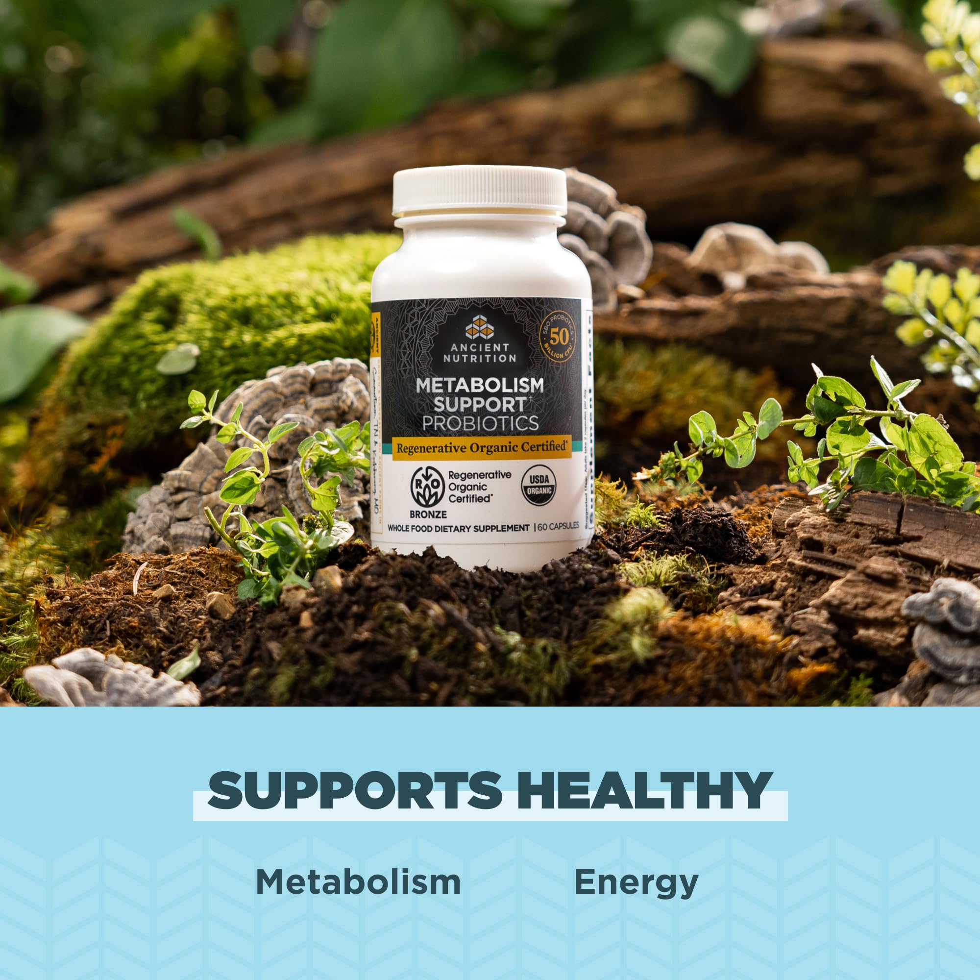 Ancient Nutrition cordyceps image highlighting regenerative organic ingredients.
