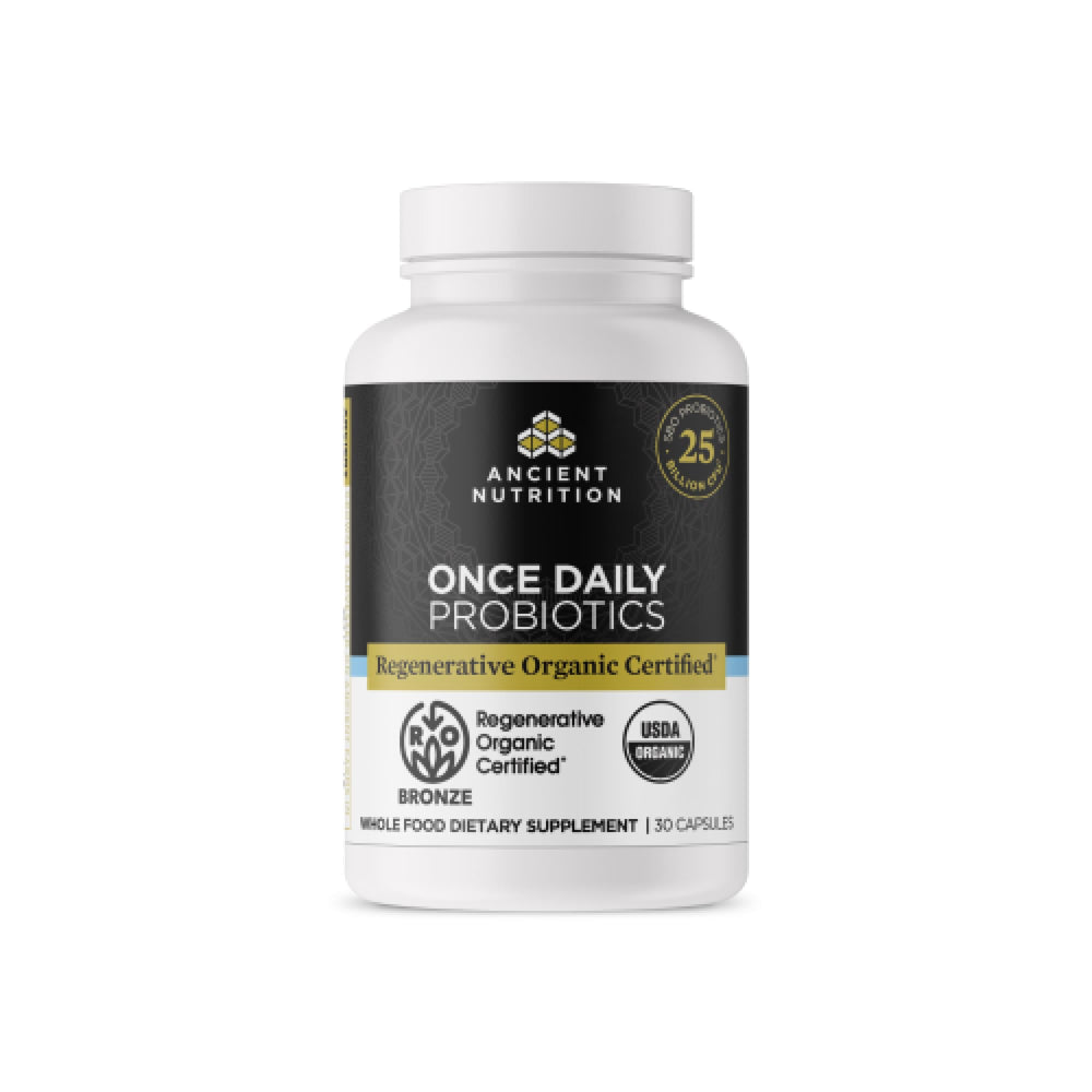 Ancient Nutrition Regenerative Organic Probiotics bottle for daily digestive support