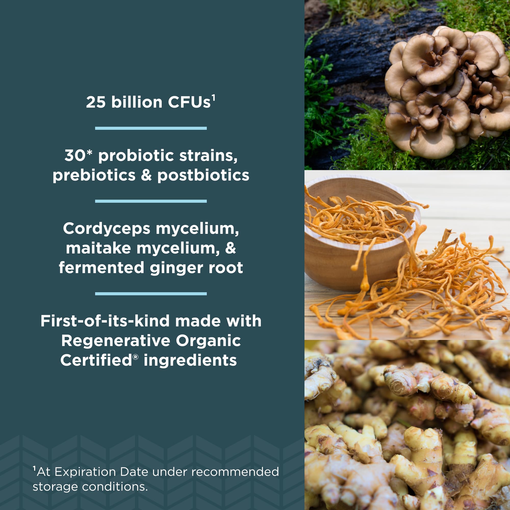 Ancient Nutrition Regenerative Organic Probiotics label highlighting regenerative farming