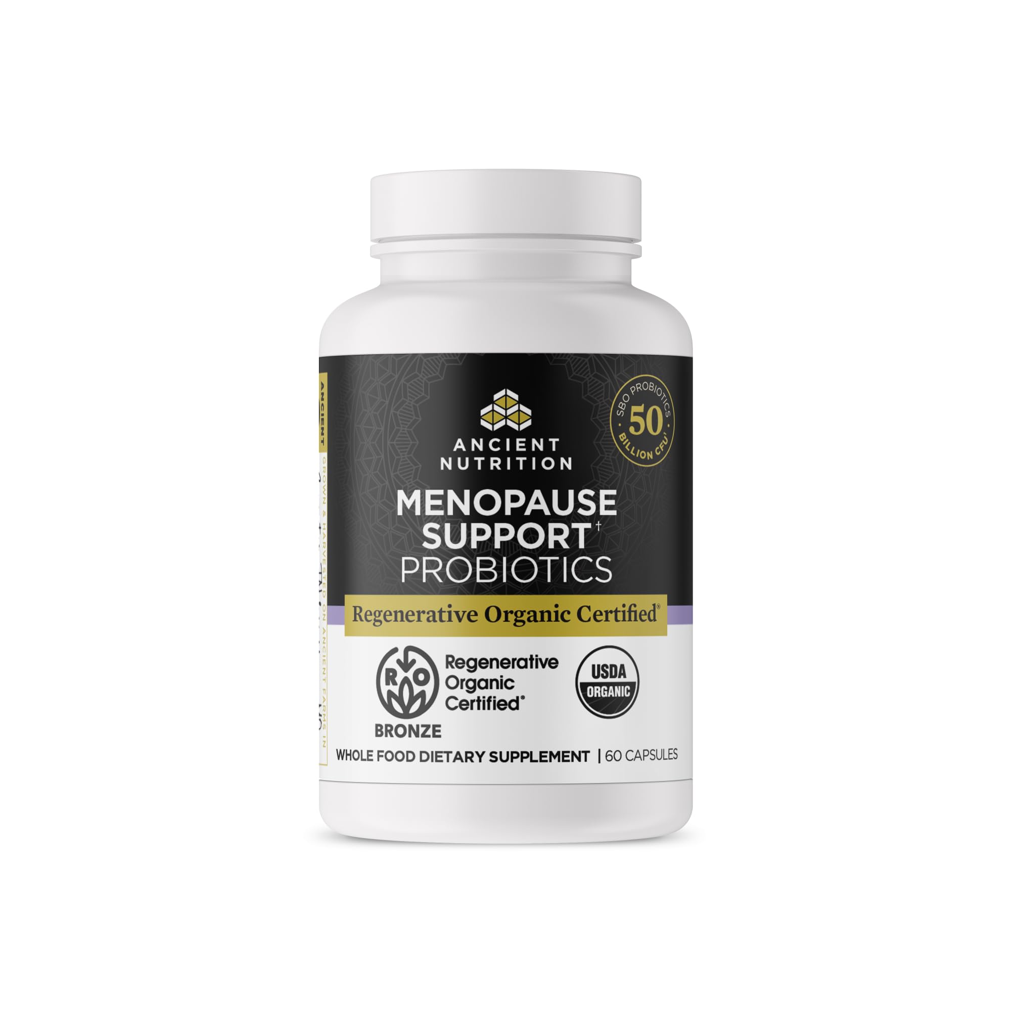 Ancient Nutrition Regenerative Organic Probiotics menopause bottle for digestive balance