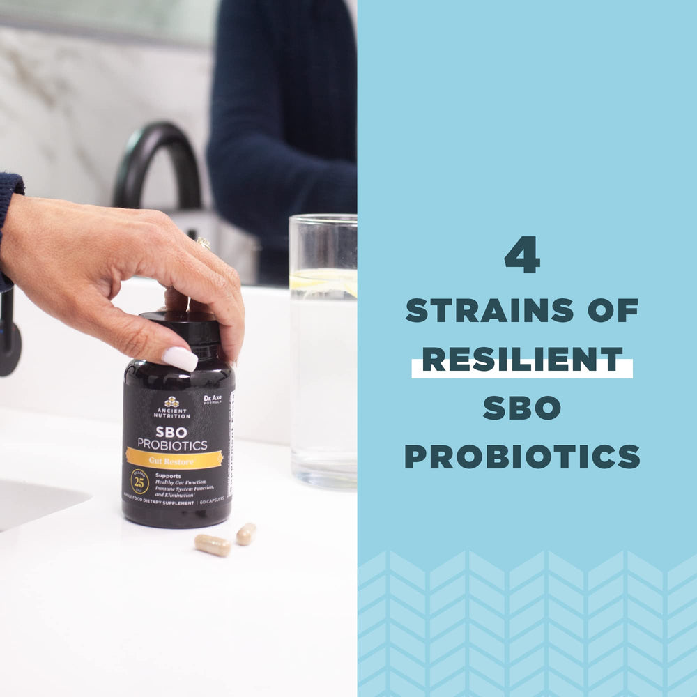 Ancient Nutrition SBO Gut Restore fermented botanicals visual with natural ingredients