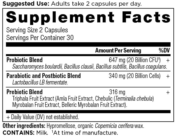 Close-up of Ancient Nutrition SBO Probiotic Trinity capsules ready to take.