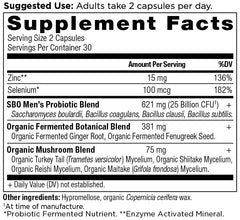 SBO Probiotics Men capsules close-up showing 25 billion CFU.