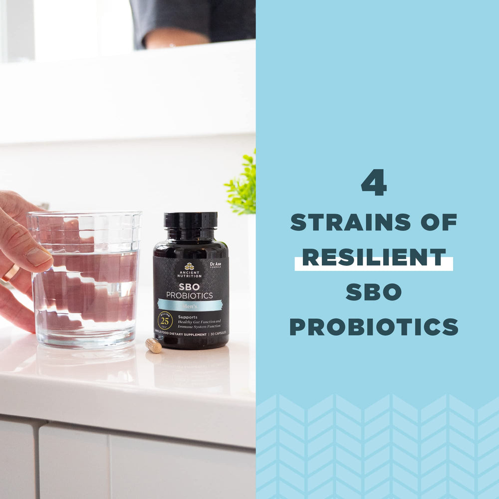 Ancient Nutrition Probiotics label close-up with organic fermented blend.