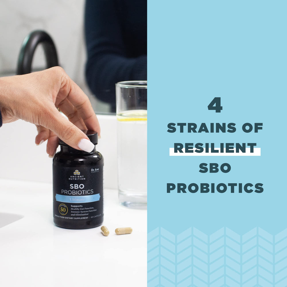 Ancient Nutrition SBO Probiotics Ultimate daily routine image suggesting ongoing digestive support
