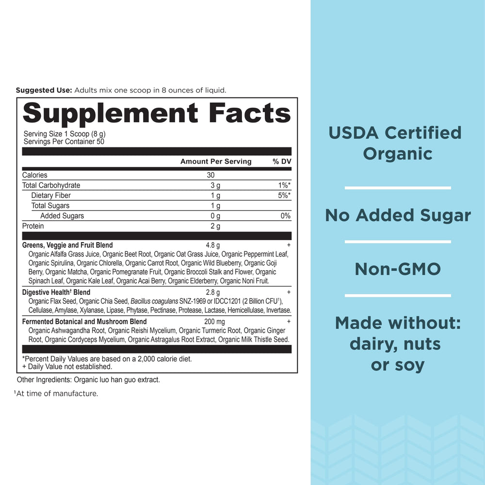 Ancient Nutrition Super Greens in water, demonstrating convenient daily greens boost.