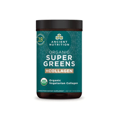 Ancient Nutrition Supergreens bottle view; supports daily greens routine.