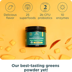 Ancient Nutrition SuperGreens scoop in powder form for convenient daily greens mix.