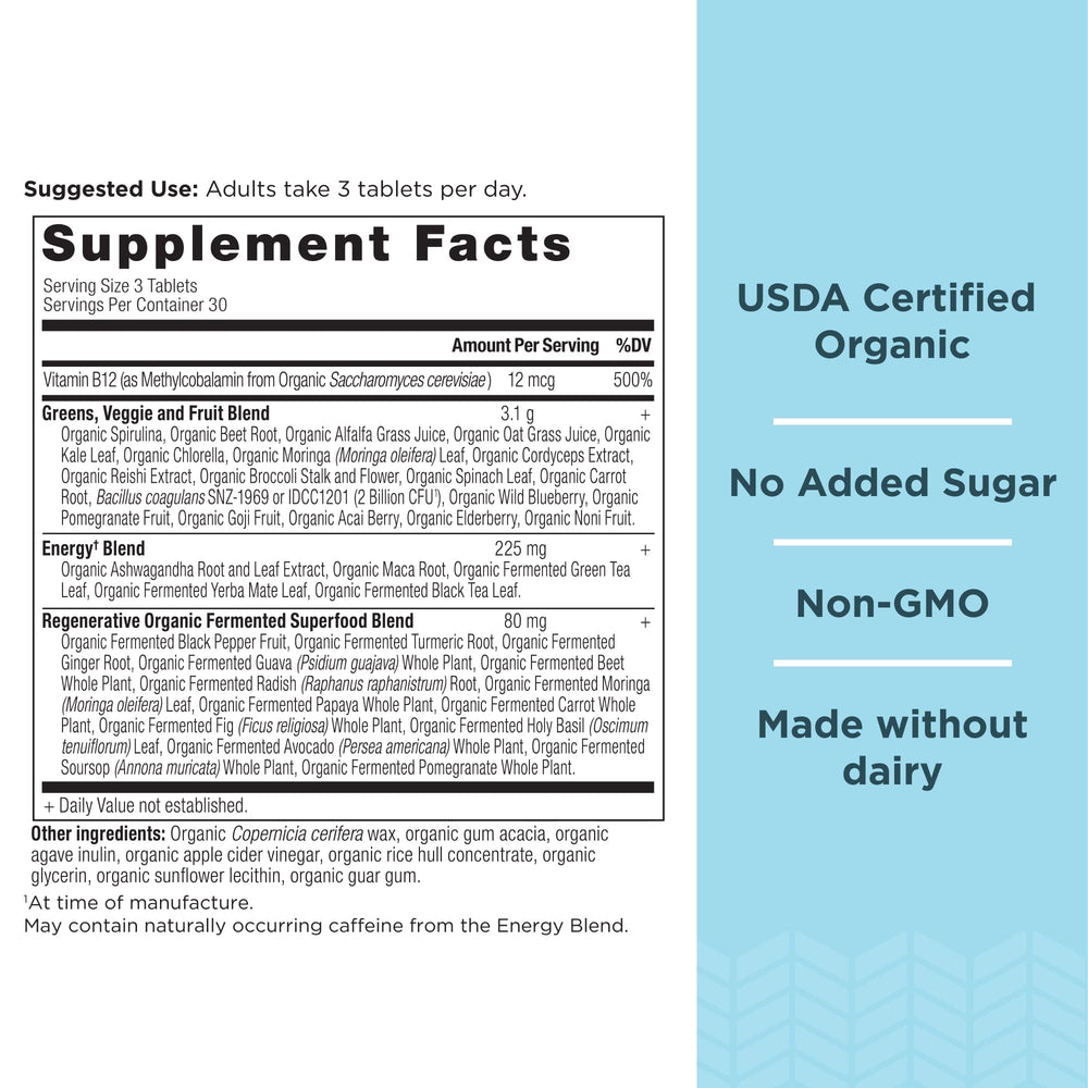 Ancient Nutrition Supergreens Energizer Tablets digestive support visuals with greens