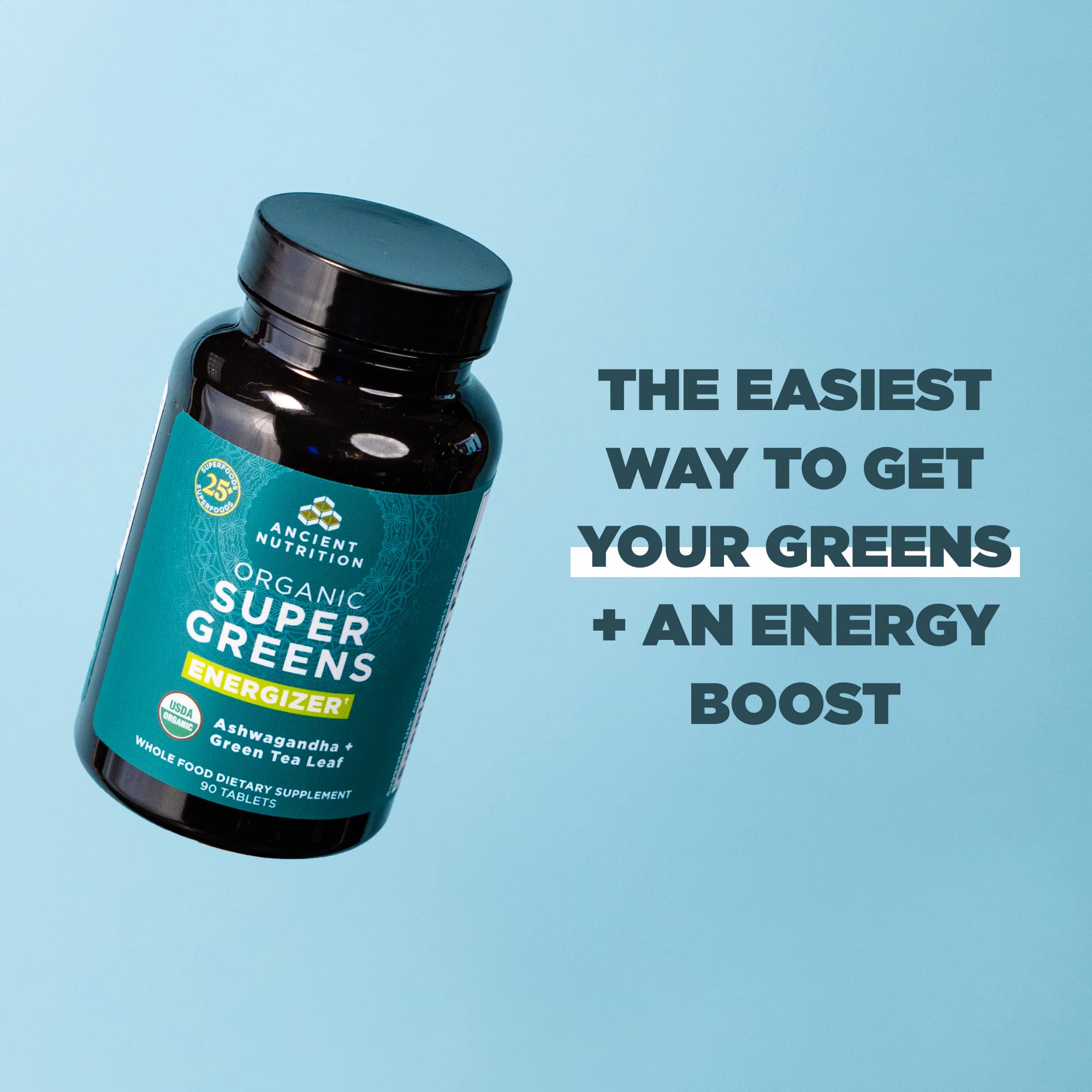 Ancient Nutrition Supergreens Energizer Tablets USA-made quality assurance