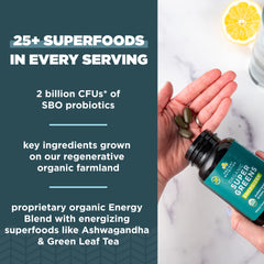 Ancient Nutrition Supergreens Energizer Tablets on a desk for energy during work