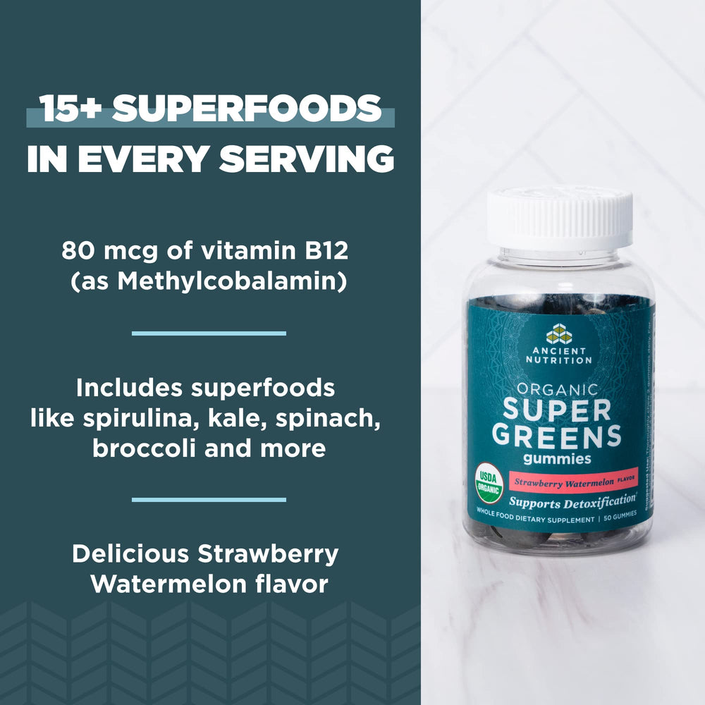 Strawberry Watermelon flavor gummies in package highlighting organic formulation.