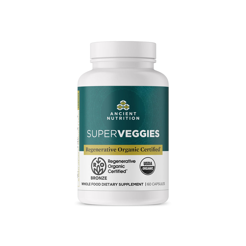 Ancient Nutrition SuperVeggies probiotic bottle supports gut balance.