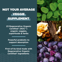Ancient Nutrition SuperVeggies regenerative organic-certified badge close-up.