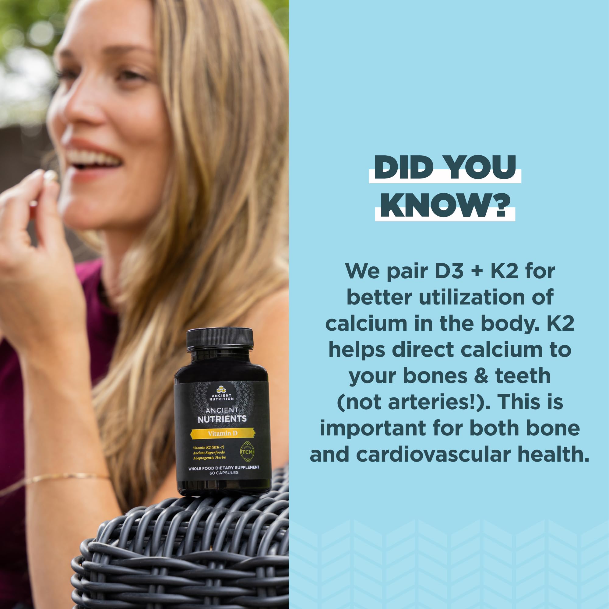 Ancient Nutrition TCM blend bottle showcases herbs and bone broth for nutrient-dense support.