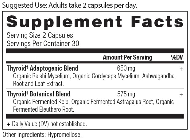 Ancient Nutrition Thyroid Support label close-up highlighting gluten-free and paleo compatibility.