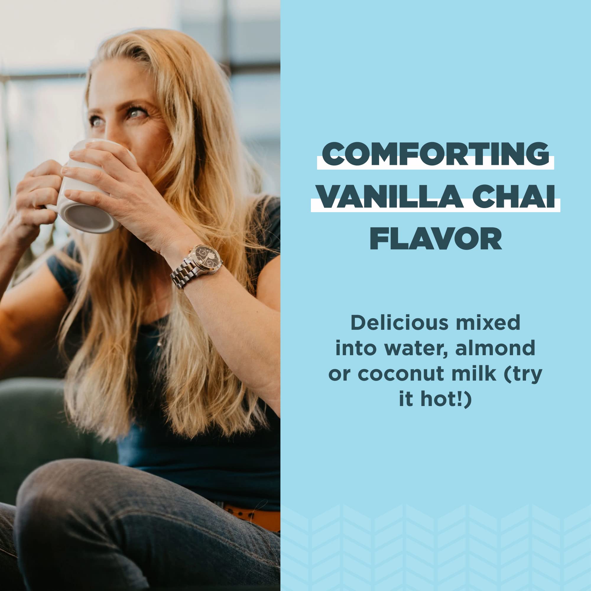 Ancient Nutrition prepared beverage with collagen adds a smooth vanilla warmth.