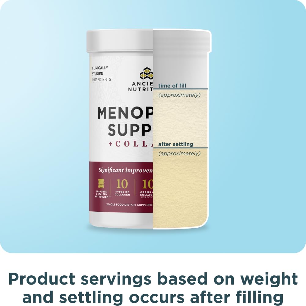 Ancient Nutrition menopause support packaging on a kitchen counter ready for use.