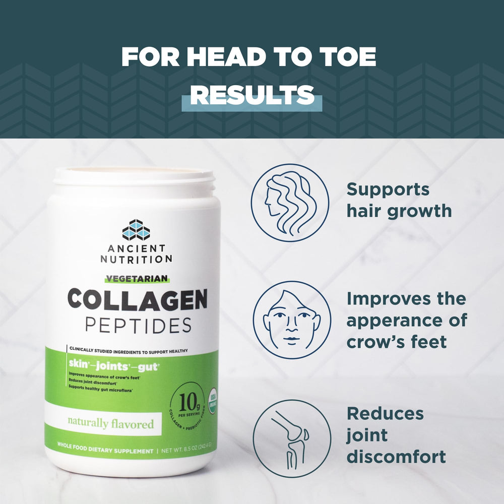 Ancient Nutrition Vegetarian Collagen Natural Flavor Label delicious taste helps daily beauty routines