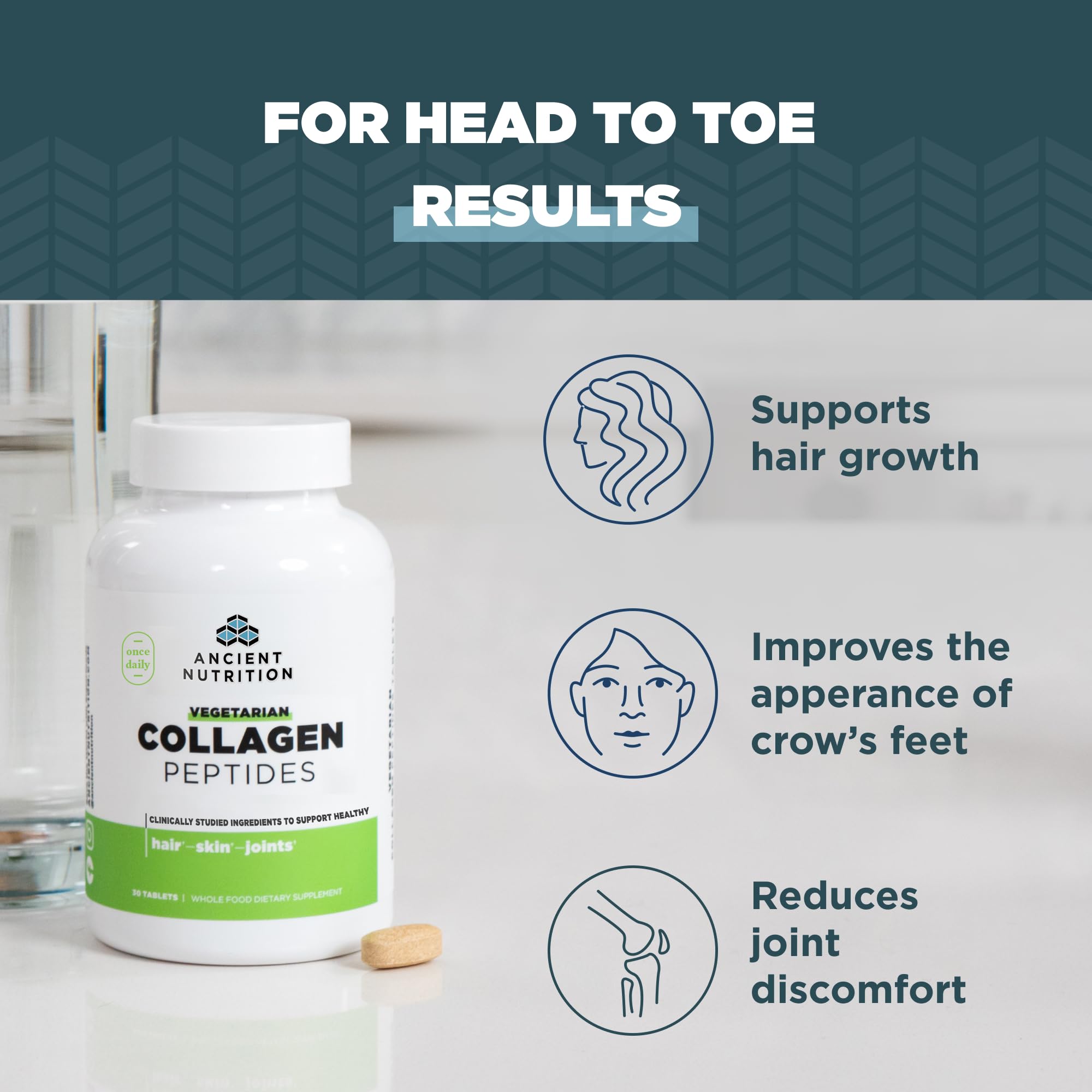 Ancient Nutrition Vegetarian Collagen Peptides natural flavor powder for coffee or smoothie mix