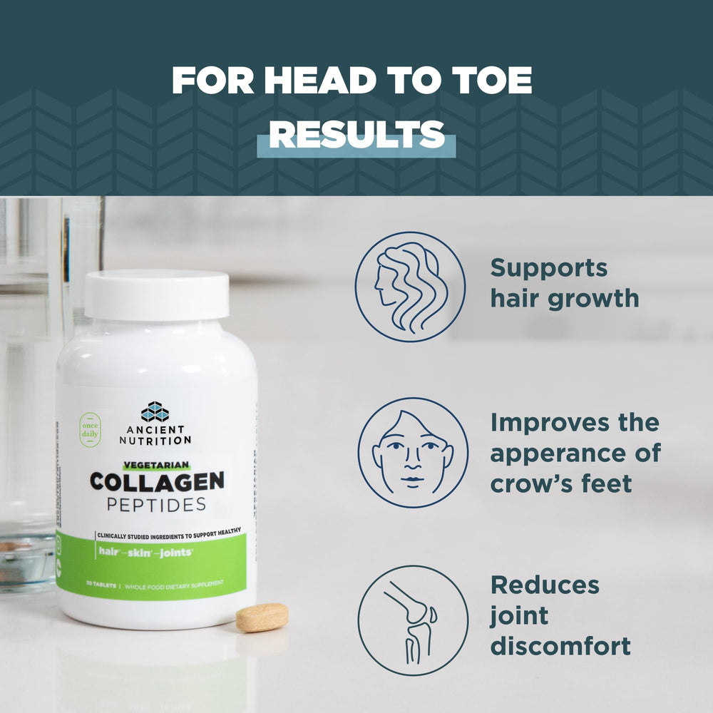 Ancient Nutrition Vegetarian Collagen Peptides natural flavor powder for coffee or smoothie mix