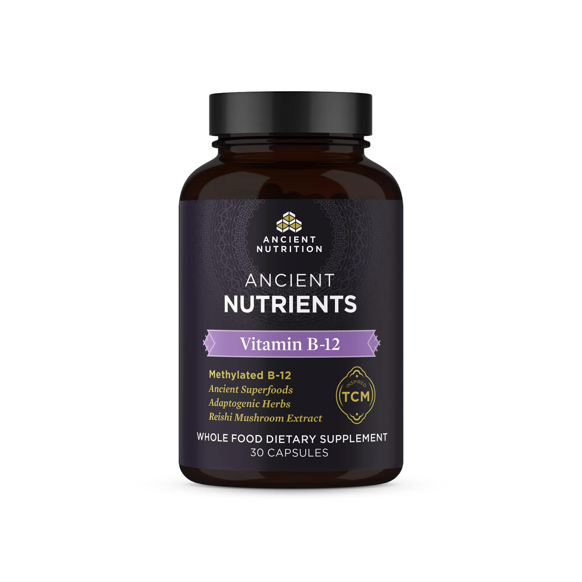 Ancient Nutrition Vitamin B12 bottle ready for daily energy support.