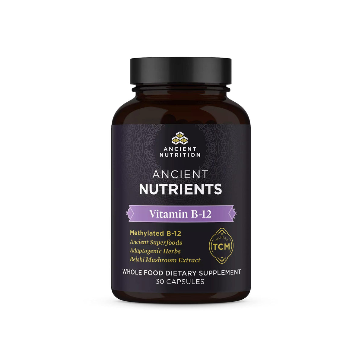 Ancient Nutrition Vitamin B12 bottle ready for daily energy support.