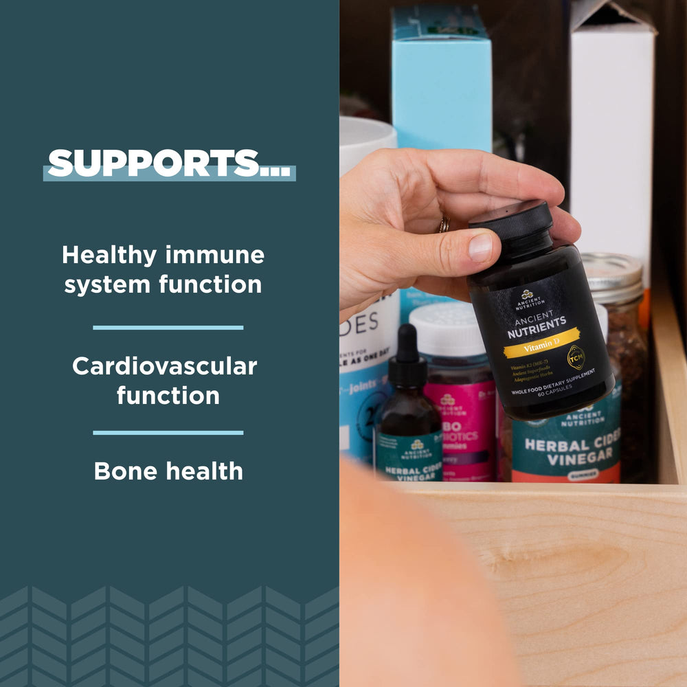 Ancient Nutrition Vitamin D 5000 IU label provides ingredient clarity and transparency.