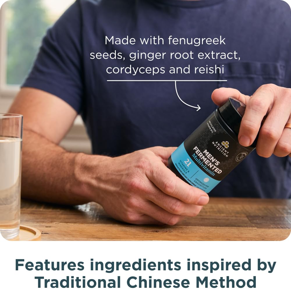Ancient Nutrition Vitamin D and K2 supplement detail near a meal setting for bone health.