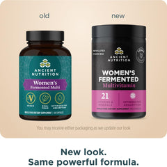 Ancient Nutrition Women's Fermented Multivitamin capsules close-up for daily vitality.