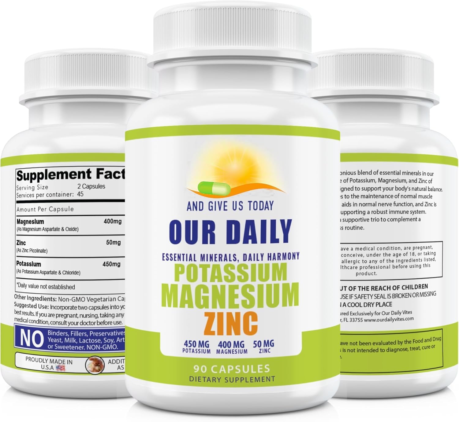 And Give Us Today Our Daily capsules close up highlighting vegan high absorption formula