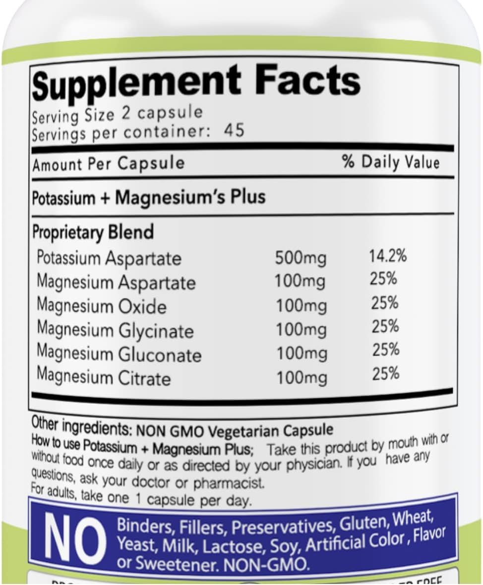 Daily Vites label shows 500mg potassium and 500mg magnesium per dose.