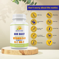 Our Daily Vites bottle on kitchen counter suggesting daily vitamin routine.