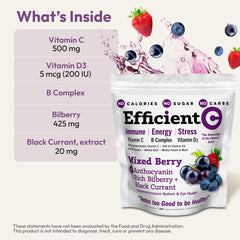 Close-up of Andrew Lessman Efficient C Mixed Berry label highlighting non-acidic vitamin C