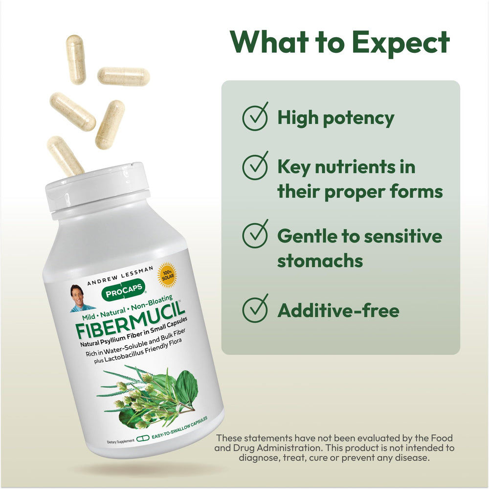 Andrew Lessman Fibermucil dispensing capsule demonstrates convenient daily dosing