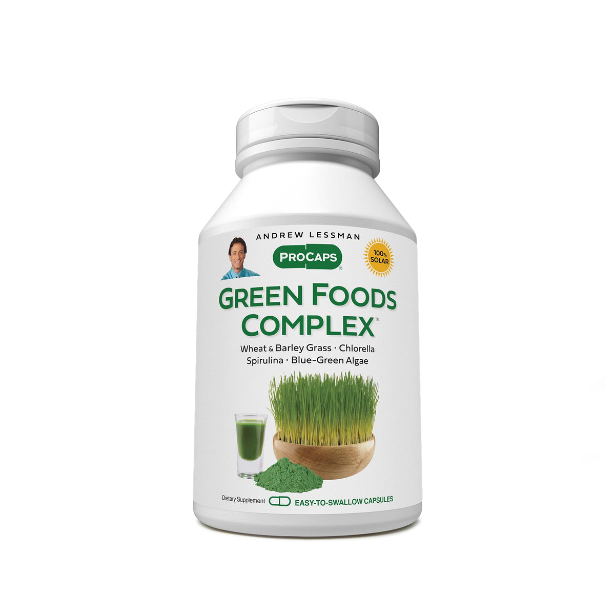 Andrew Lessman Green Foods Complex bottle with capsules for daily nutrition support