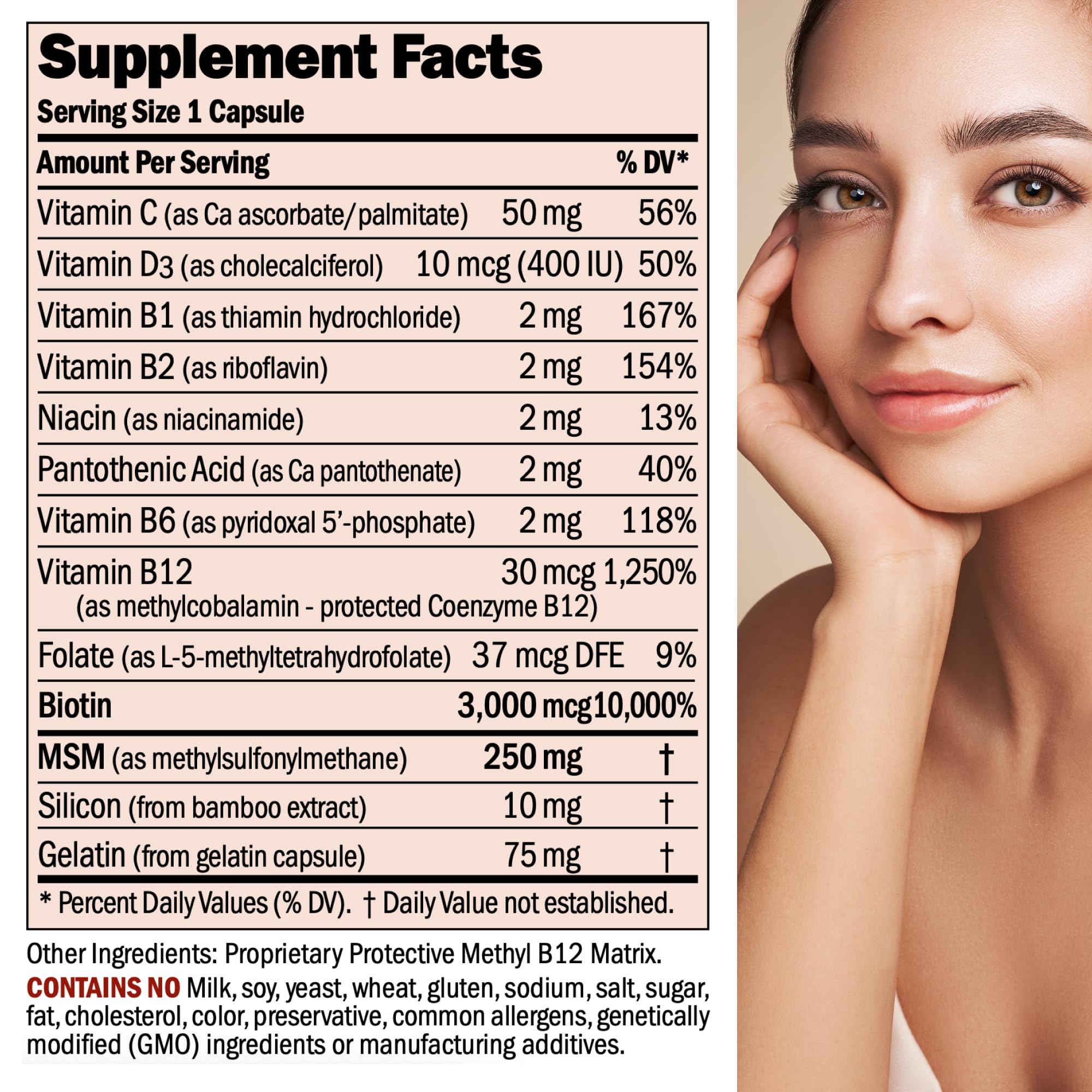 ANDREW LESSMAN Healthy Hair, Skin & Nails bottle label closeup emphasizing MSM and silicon