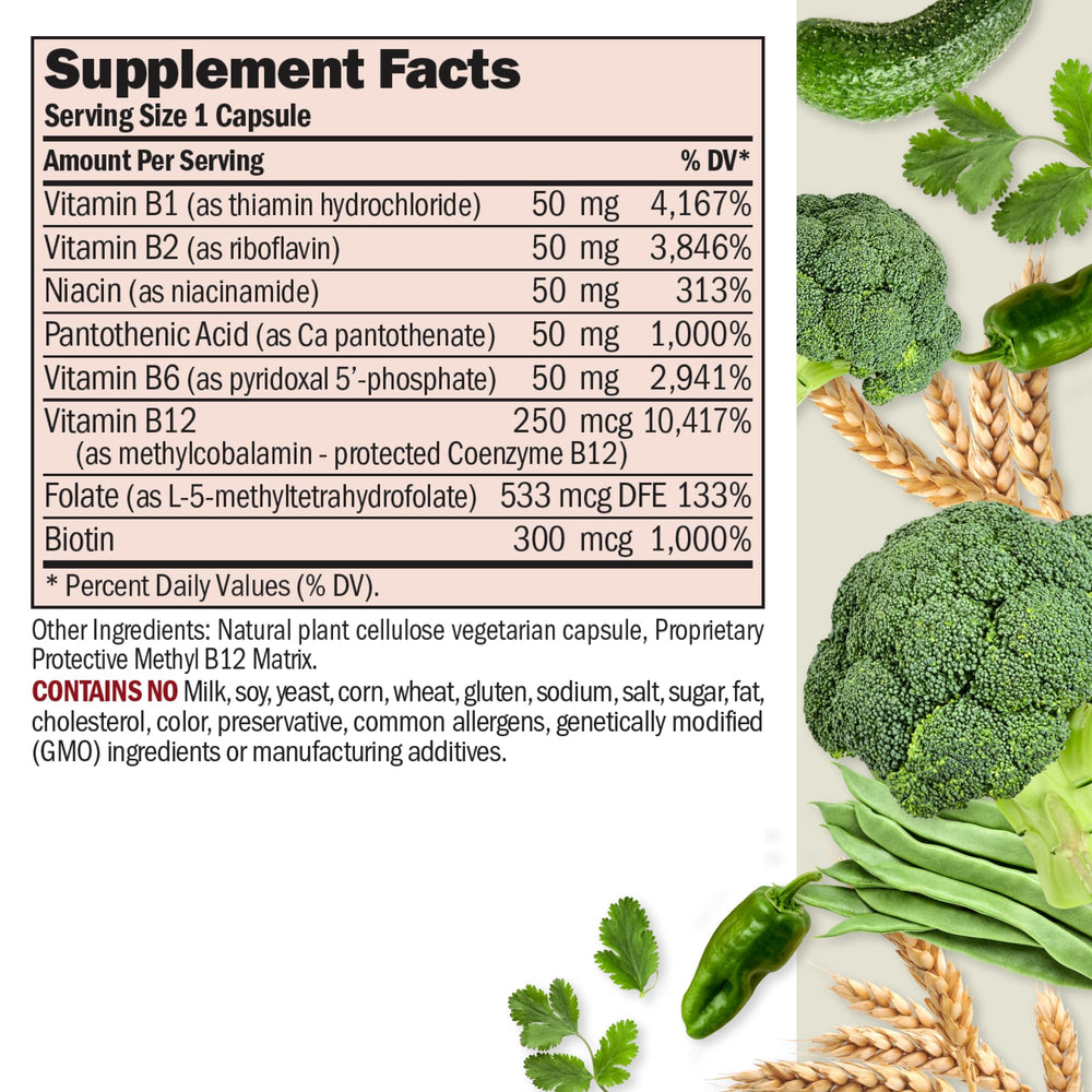 Andrew Lessman High Potency B-Complex capsules in hand for easy daily intake.