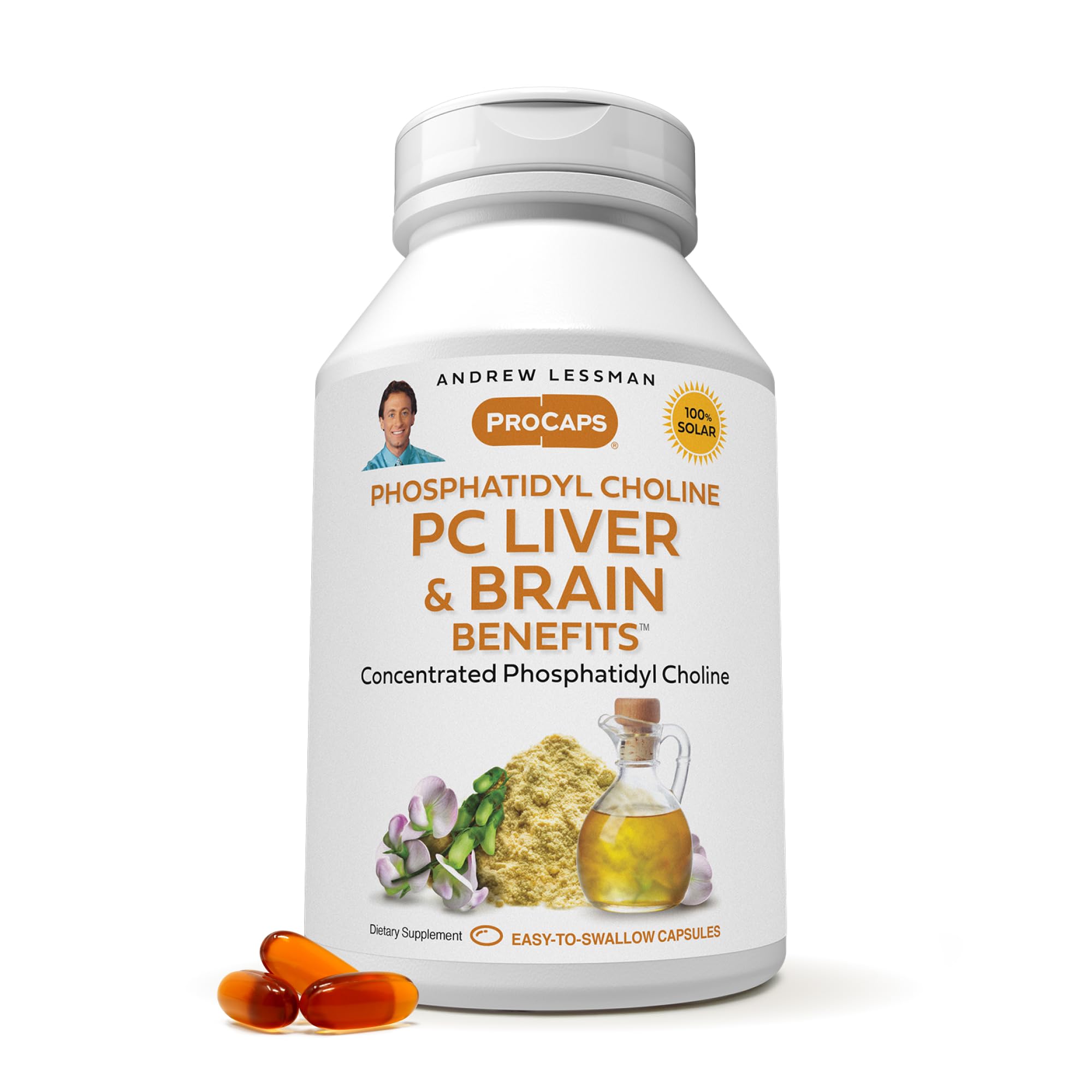 Andrew Lessman PC Liver and Brain Softgels bottle; easy-to-swallow capsules for daily use
