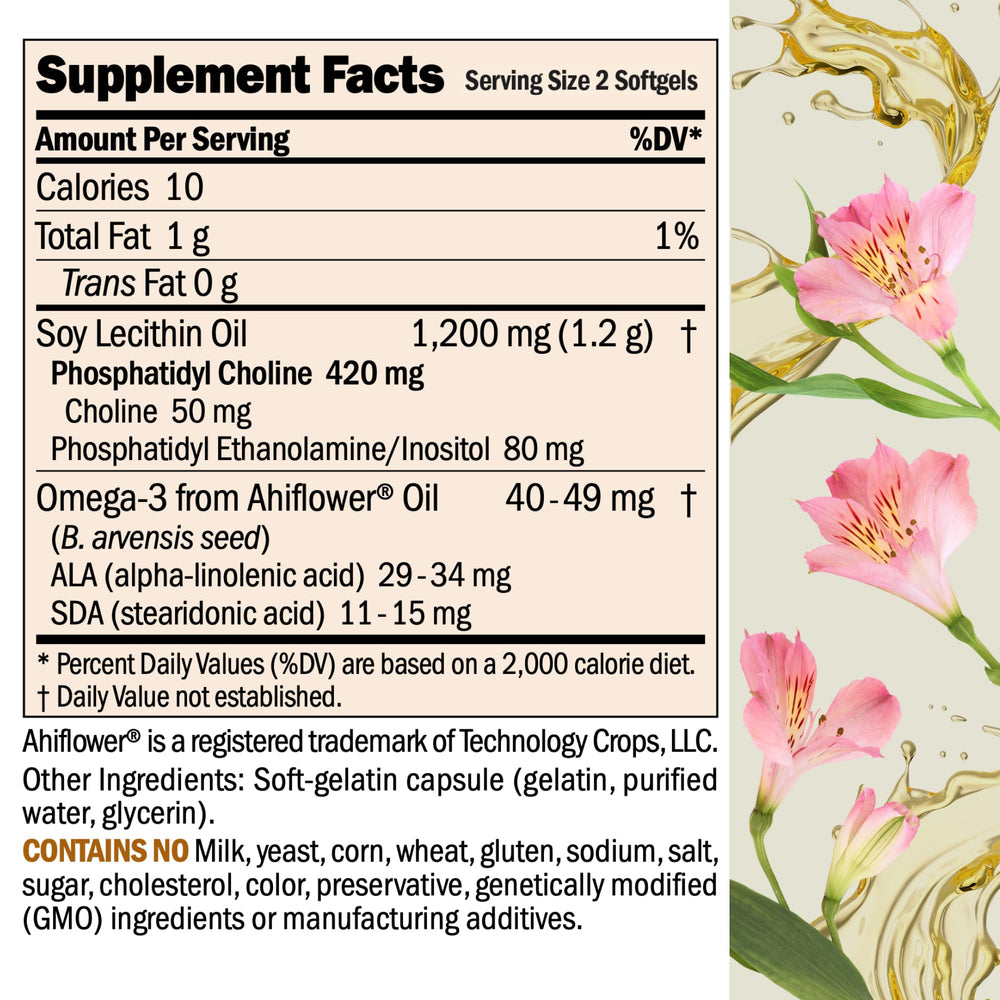Close-up of phosphatidylcholine ingredients from Andrew Lessman PC for brain and liver support