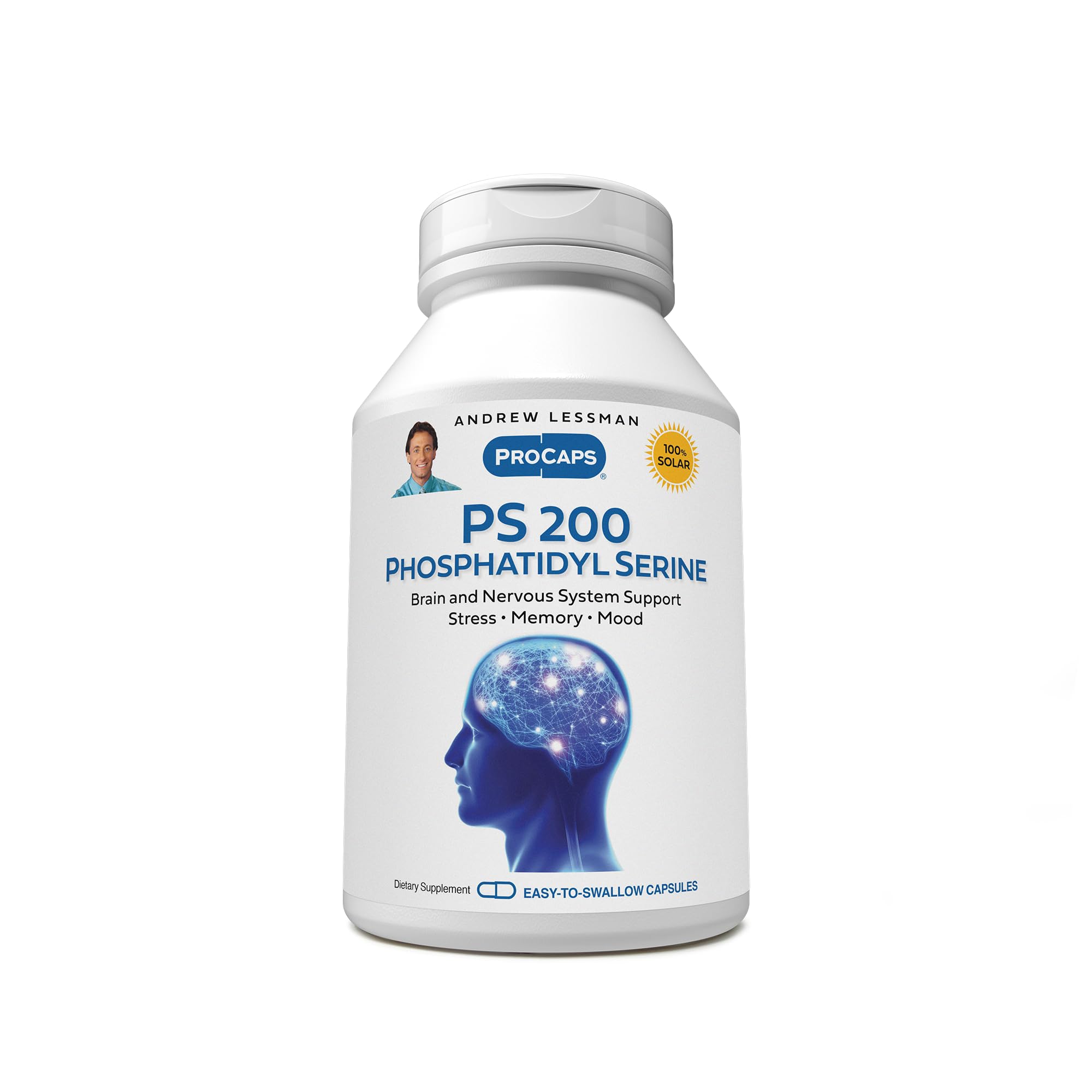 Andrew Lessman PS 200 bottle with brain-supporting capsules for focus.