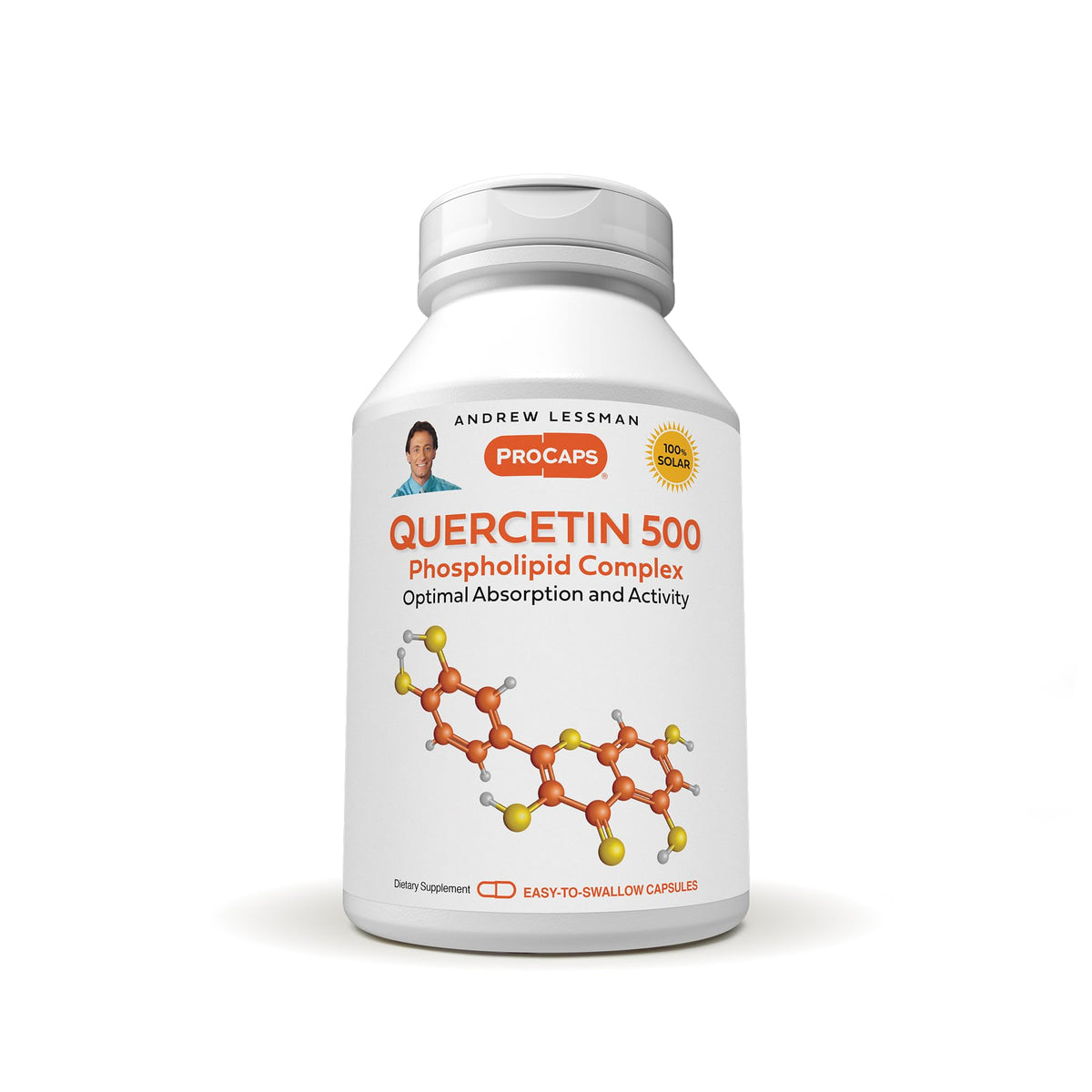 Andrew Lessman Quercetin 500mg bottle close-up highlighting high-absorption formula for circulation support