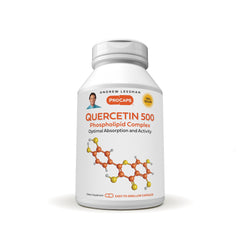 Andrew Lessman Quercetin 500mg bottle close-up highlighting high-absorption formula for circulation support