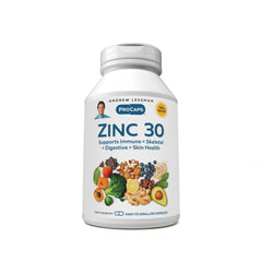 ANDREW LESSMAN Zinc 30mg bottle on white background for easy daily supplementation.