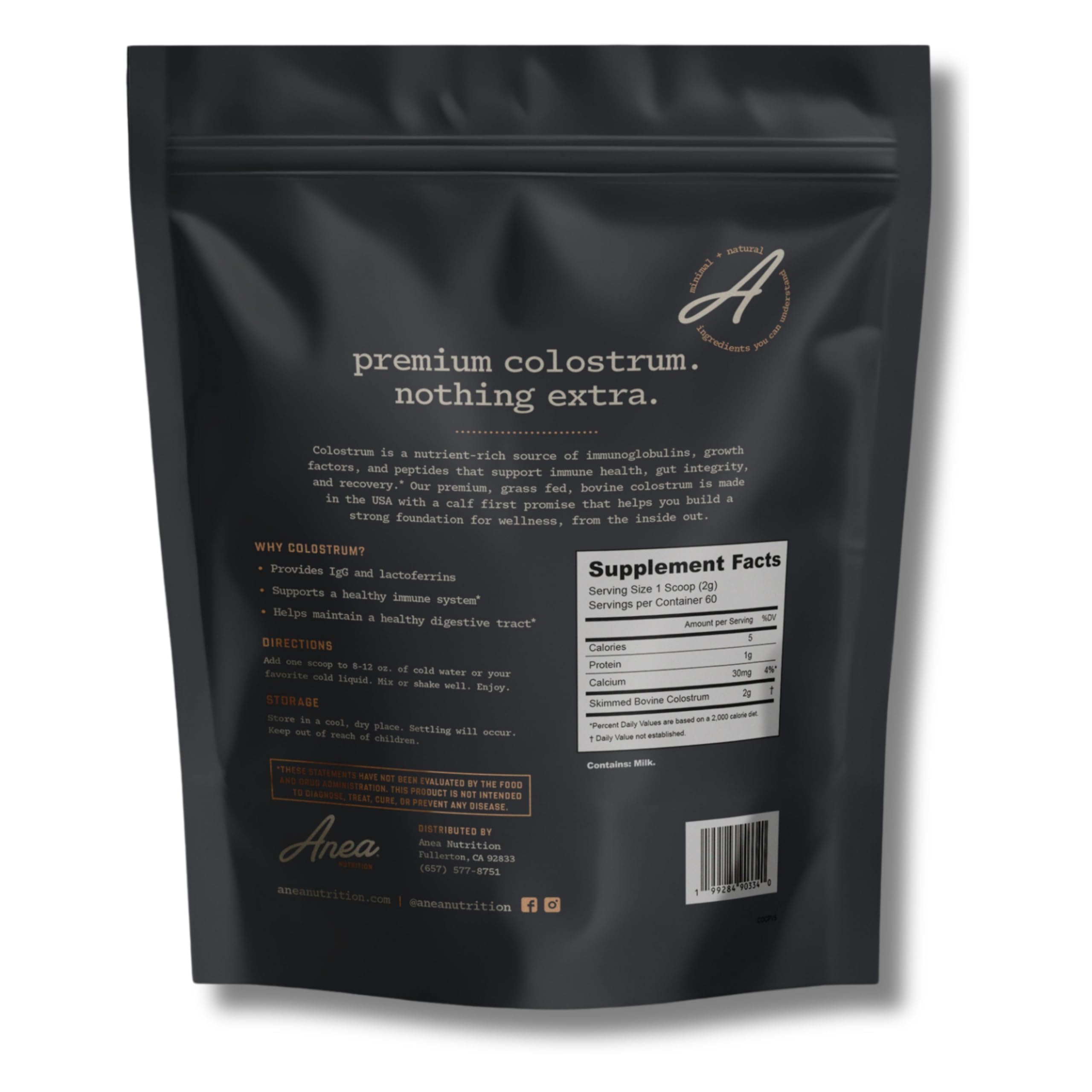Anea Nutrition Colostrum powder scoop for quick immune-supporting shakes.