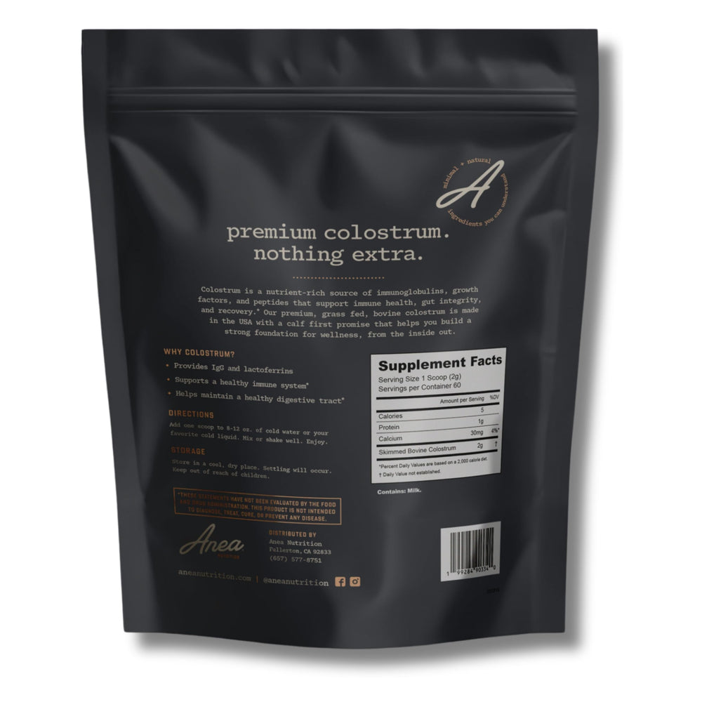 Anea Nutrition Colostrum powder scoop for quick immune-supporting shakes.