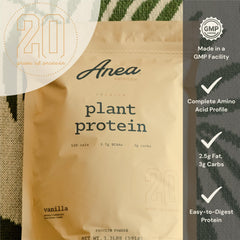 Anea Nutrition Plant Protein Vanilla scoop on counter for quick, clean protein.