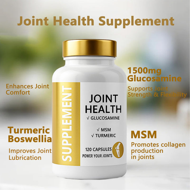 ANEFOSE ingredients display shows glucosamine, MSM, turmeric, and boswellia.