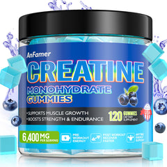 AnFamer Creatine Monohydrate Gummies bottle label showing strength support.
