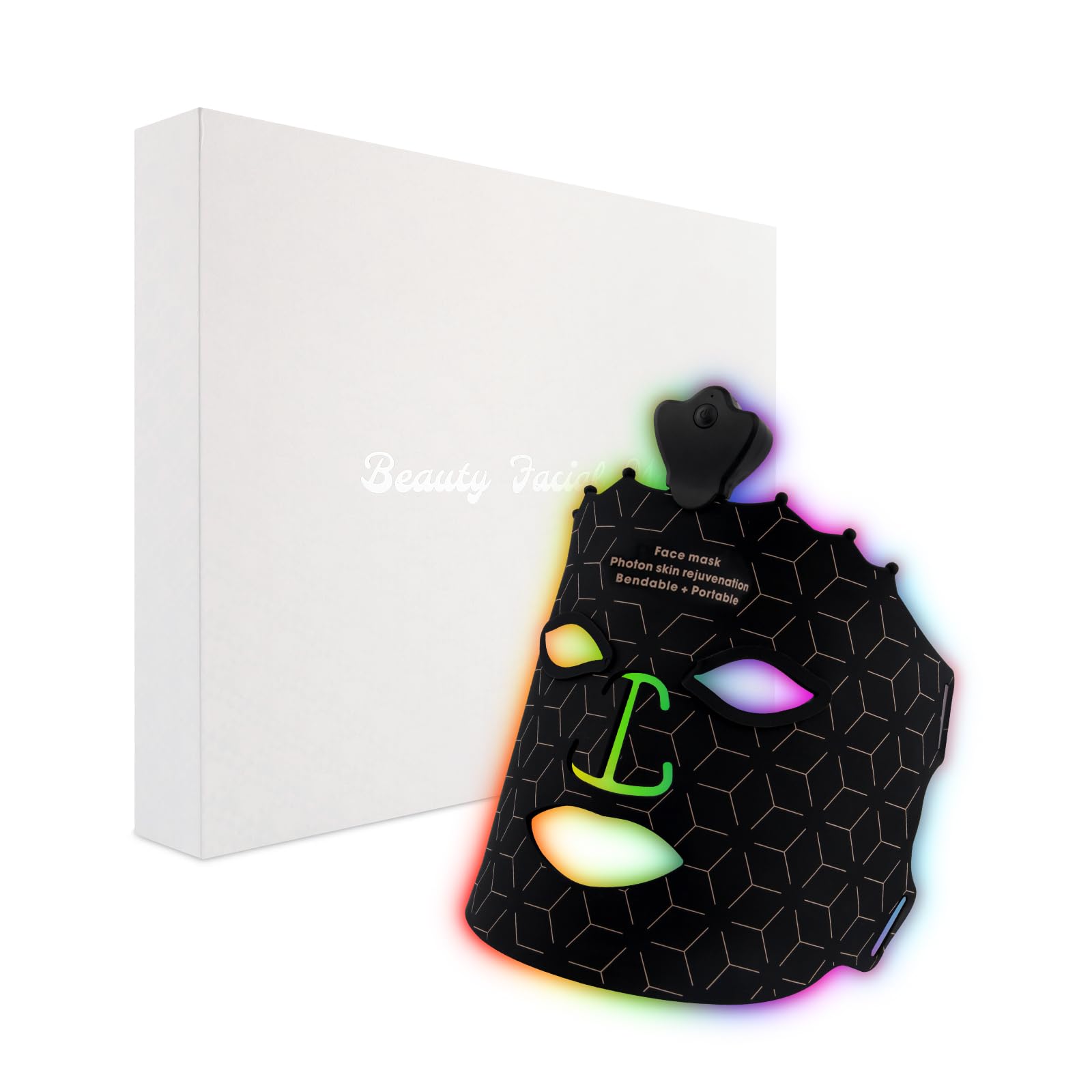 Angauss 7-color red light mask front view for at-home skincare and improved skin tone.